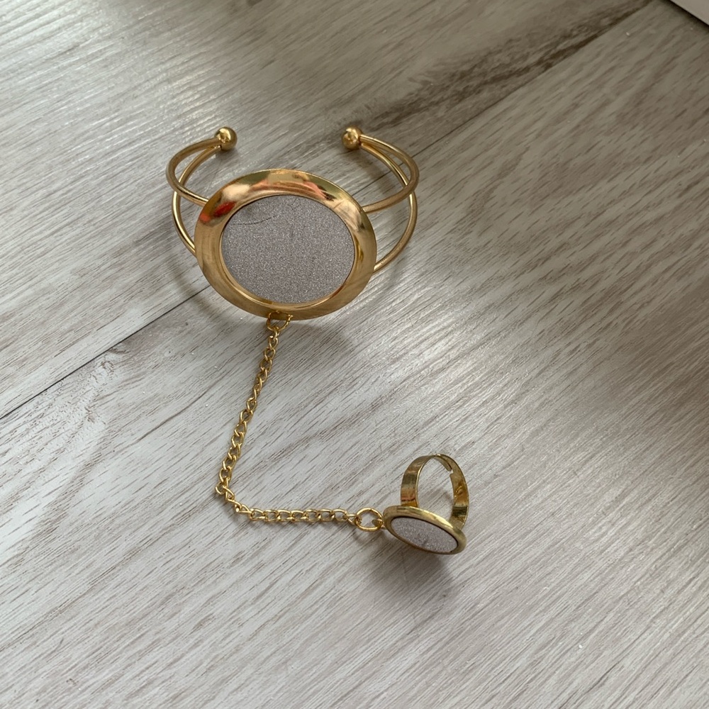 Slave Bracelet with Ring Attached Set Gold and Silver Women's
